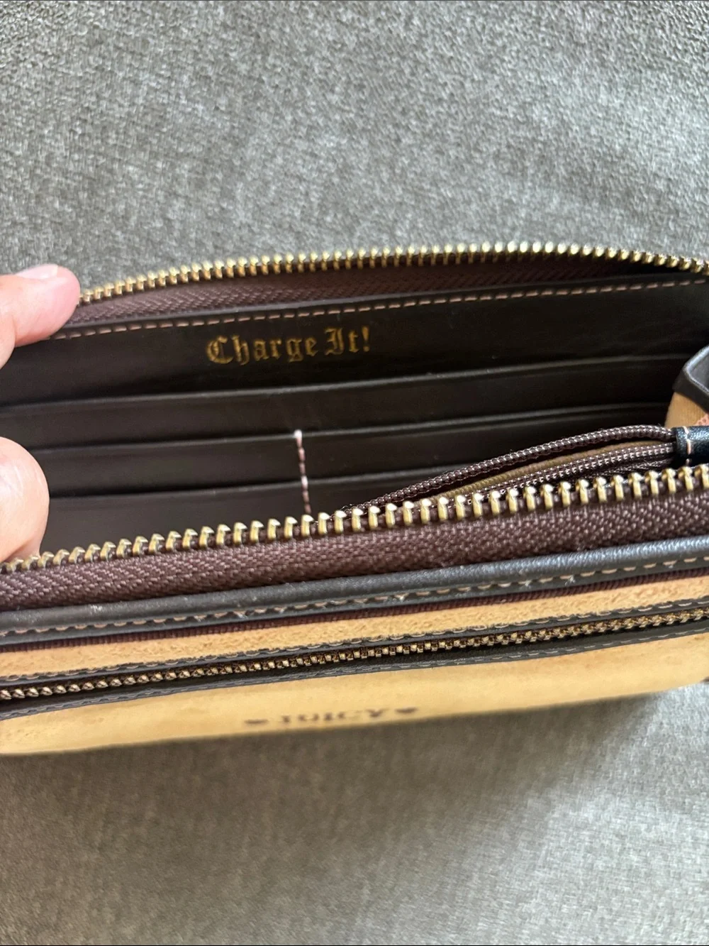 Vintage Y2K juicy couture continental full zip wallet in tan brown velour